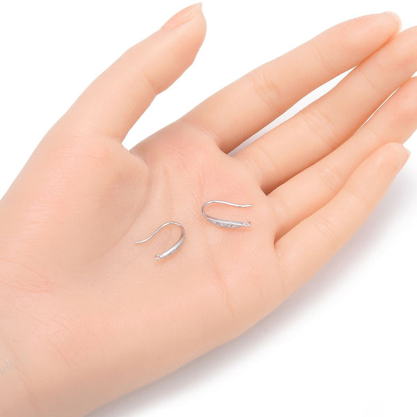 4pcs 925 Sterling Silver Fancy Earring Hooks, 7 Cubic Zirconia CZ, Tarnish Resistant Rhodium Plated, 16mm, SS456
