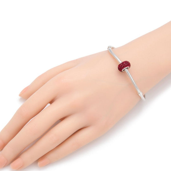 1pc 925 Sterling Silver January Red Birthstone Bead Charm, 12.5x7.5mm, Hole ID 4.8mm, Fit Pandora All Other Bracelets, EC684-1