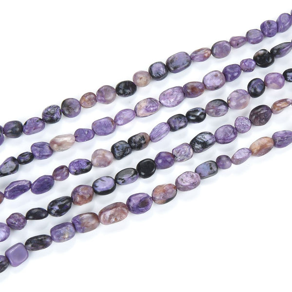 Natural Purple Charoite Gemstone Oval Tumbled Pebble Beads, Irregular, 6mm to 8mm, Hole ID 1mm, 15 Inch/1 Strand, GZ11-81