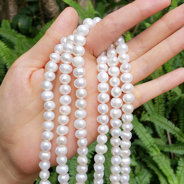 Adabele Natural Grade A Potato Round Pearl Beads, White Cultured Freshwater Pearls, 8- 9mm, 1 Strand/14 Inch, FP2-89