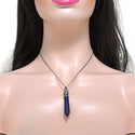 1pc Natural Blue Lapis Lazuli Hexagonal Pile Gemstone Pendant Necklace, 18 Inch Surgical Stainless Steel Chain, GGP-B2