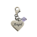 Clip On Solid Sterling Silver Love Heart Angel June Birthstone Charm