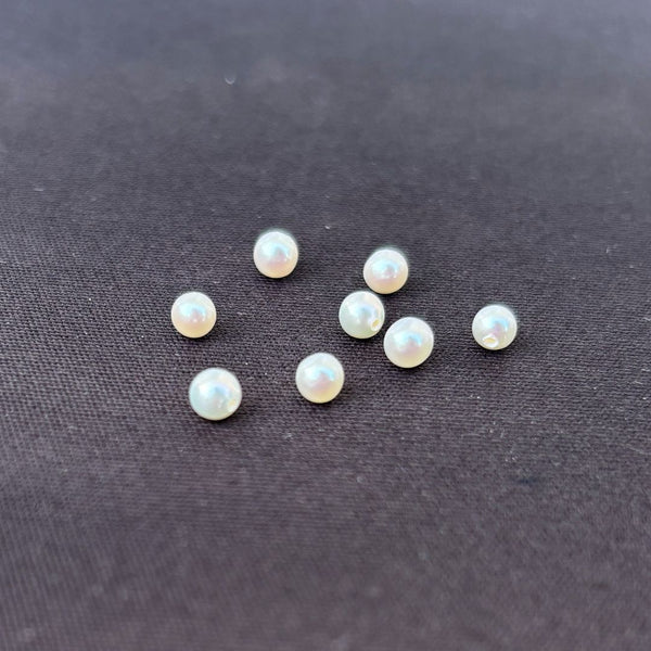 4pcs Natural AAA Grade High Luster Half Drilled Round Pearls Beads, White Cultured Freshwater Pearls, 3-4mm, Hole ID 0.8mm, PH3-34