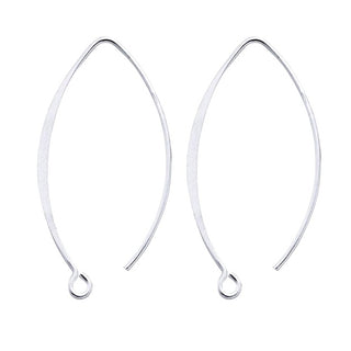 10pcs Sterling Silver Flat Marquise Earring Hooks, V Shape Ear Wire, 40mm Long, 0.7mm/21 Gauge, SS16-1