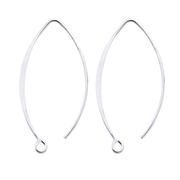 10pcs Sterling Silver Flat Marquise Earring Hooks, V Shape Ear Wire, 40mm Long, 0.7mm/21 Gauge, SS16-1