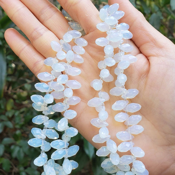 200pcs Creative Club Faceted Teardrop Briolette Crystal Glass Beads, Pendant Drop, White Opal, 12x6mm, Hole ID 1mm, CCT2-34