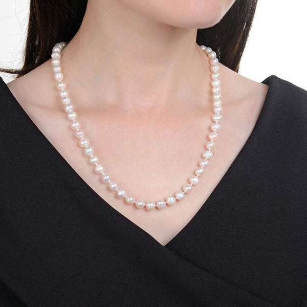 Natural Grade A Potato Round White Cultured Freshwater Pearl Necklace, 7-8mm Pearl Strand, Length Selections: 16 inch/18 Inch