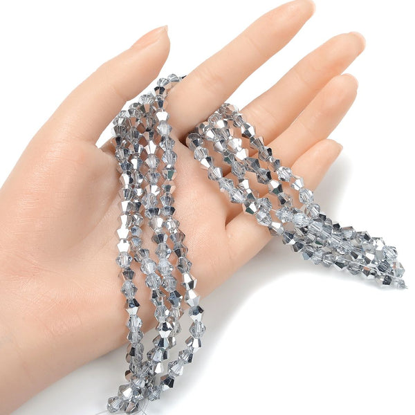 250pcs Creative Club Faceted Bicone Crystal Glass Beads, Silver Shade, 6mm (0.24 Inch), Hole ID 1mm, CCB632