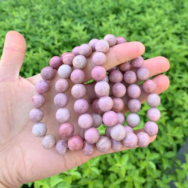 1 Strand Stretch Natural Pink Rhodonite Beaded Gemstone Bracelet, 10mm Bead, Length Selections: 7 inch/7.5 inch/8 inch/8.5 inch