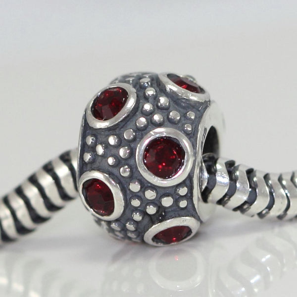 1pc Solid 925 Sterling Silver January Birthstone Bead Charm Cubic Zirconia CZ, Compatible with Pandora All Other Charm Bracelet, EC187