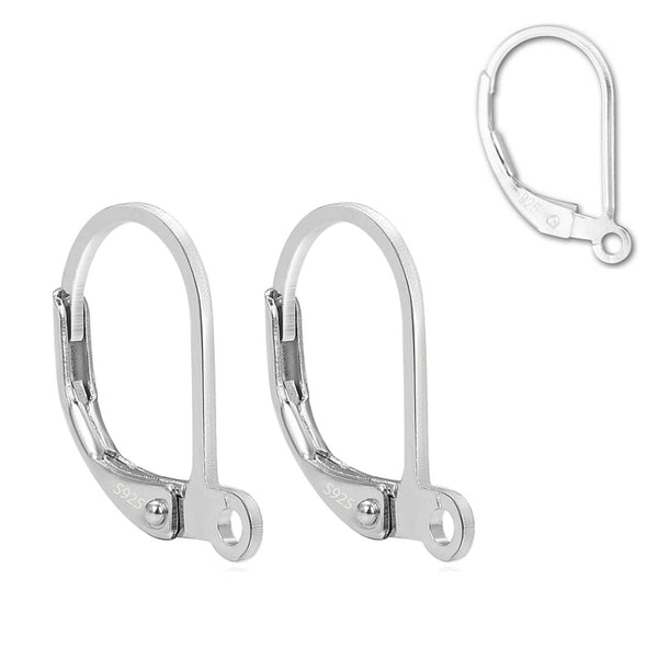 10pcs 925 Sterling Silver Leverback Earring Hooks, Tarnish Resistant Rhodium Plated, Open Ring, 17mm, SS8-3
