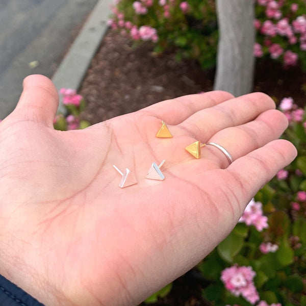 1 Pair 18K Yellow Gold Plated 925 Sterling Silver Stud Earrings, Triangle Delta Ear Studs, Small Tiny, SSE97-2