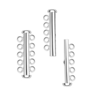 1pc Sterling Silver 5 Strands Multi-Strand Slide Lock Tube Clasp Set, Tarnish Resistant Rhodium Plated, 30mm Long, SS92-5