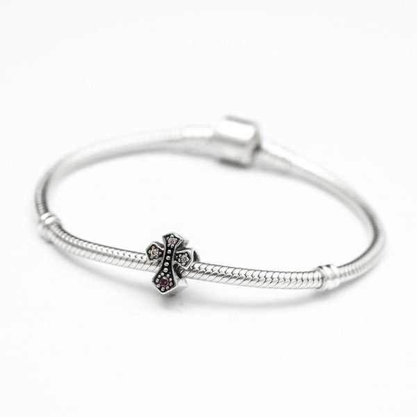 1pc Solid 925 Sterling Silver Cross Charm Religion Faith Bead Charm Cubic Zirconia CZ, Compatible with Pandora All Charm Bracelet, EC426