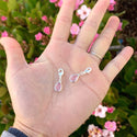2pcs Clip On Dangle October Light Rose Pink Birthstone Charm Drops, Tarnish Resistant, Sterling Silver Plated Lobster Clasp, BL7-10