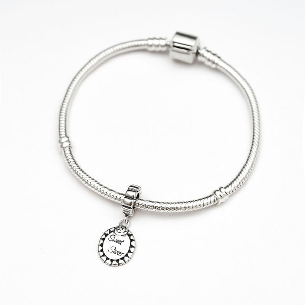 1pc Solid 925 Sterling Silver Sweet Sister Bead, Compatible with Pandora All Other Charm Bracelet, EC676