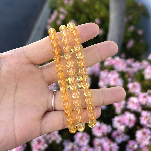 1 Strand Stretch Natural Yellow Citrine Crystal Beaded Gemstone Bracelet, 6mm Beads, Length Selections: 7 inch/7.5 inch/8 inch