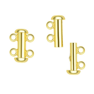 1pc 925 Sterling Silver 2 Strands Slide Lock Tube Clasp Set, Real 18K Yellow Gold Plated, 16mm Long, SS91-2