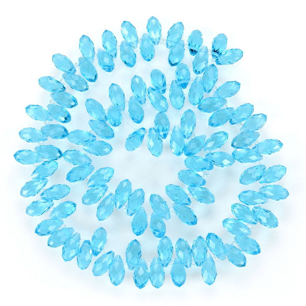 200pcs Creative Club Faceted Teardrop Briolette Crystal Glass Beads, Pendant Drop, Aquamarine Blue, 12x6mm, Hole ID 1mm, CCT2-10
