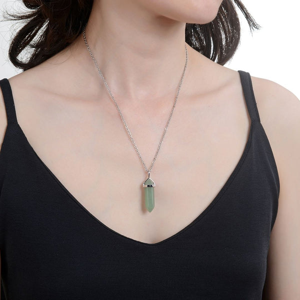 1pc Natural Green Aventurine Gemstone Pendant Necklace, 18 Inch Surgical Stainless Steel Chain, GGP-C17