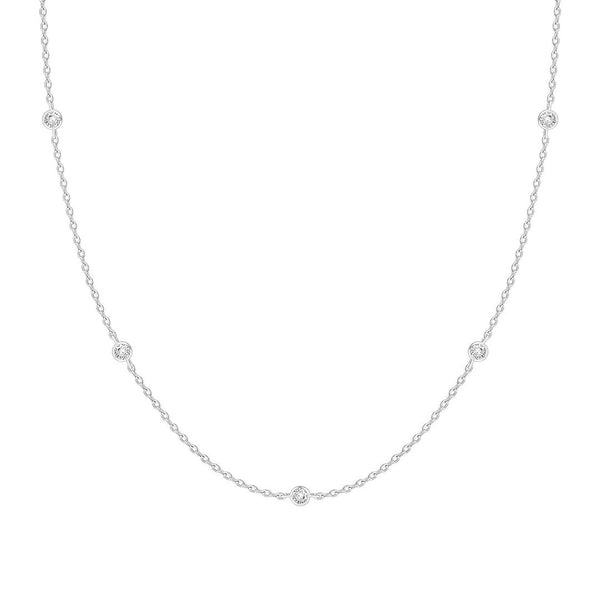 1pc 925 Sterling Silver BTY Station Cubic Zirconia Diamond Bezel Cable Chain Necklace, 4mm Bezel, Length Selections: 18 inch/20 inch/22 inch