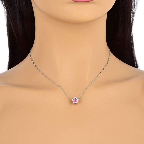 1pc 925 Sterling Silver Star Charm July Birthstone Bead Charm, Red Ruby Cubic Zirconia CZ, 10x9.5mm, Hole ID 4.5mm, EC1-K7