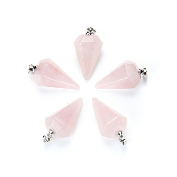 2pcs Natural Pink Rose Quartz Gemstone Pendant Drops, 25mm, G2P-M3