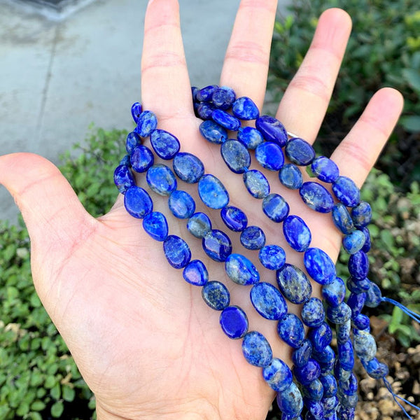 Natural Blue Lapis Lazuli Crystals Gemstone Oval Tumbled Pebble Beads, Irregular, 7mm to 12mm, Hole ID 1mm, 15 Inch/1 Strand, GZ12-40