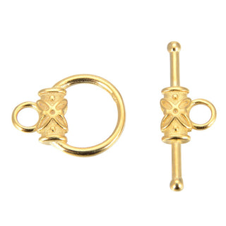 2 sets 925 Sterling Silver Flower Toggle Clasps, Real 18K Yellow Gold Plated, Size Selections: 9mm/12mm/15mm