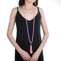 Adabele Premium 108 Mala Bead Tassel Necklace, 8mm Natural Pink Rose Quartz Gemstone, Buddhist Japa Prayer Beaded Jewelry RGN12