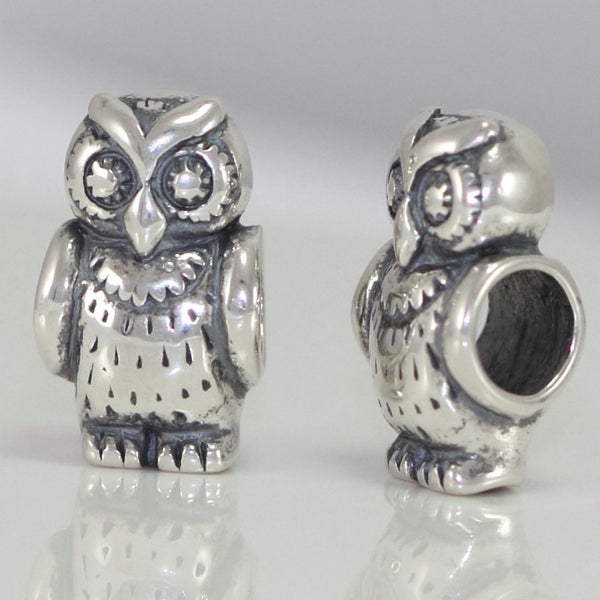 1pc Real Solid Sterling Silver Owl Charm Wisdom Bead, Compatible with Pandora All Other Charm Bracelets, EC396