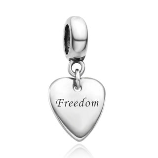 Real 925 Sterling Silver Freedom Lover Heart Bead Charm Pendant