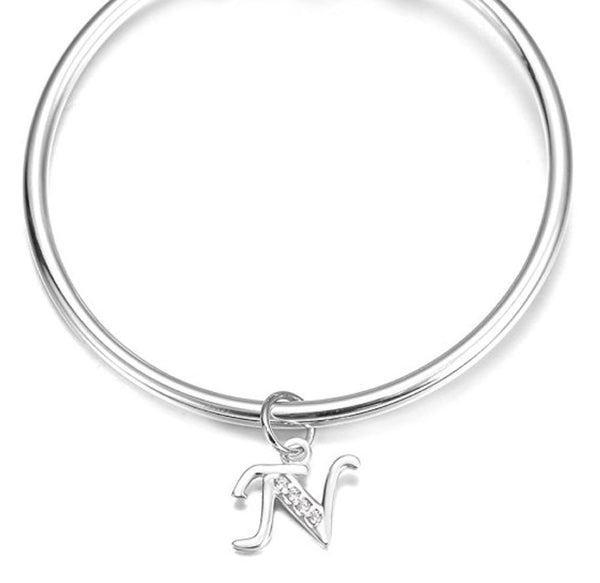 1pc 925 Sterling Silver Letter N Charm, Tarnish Resistant Rhodium Plated, Cubic Zirconia CZ Name Initial Pendant Drop,SSP-C14