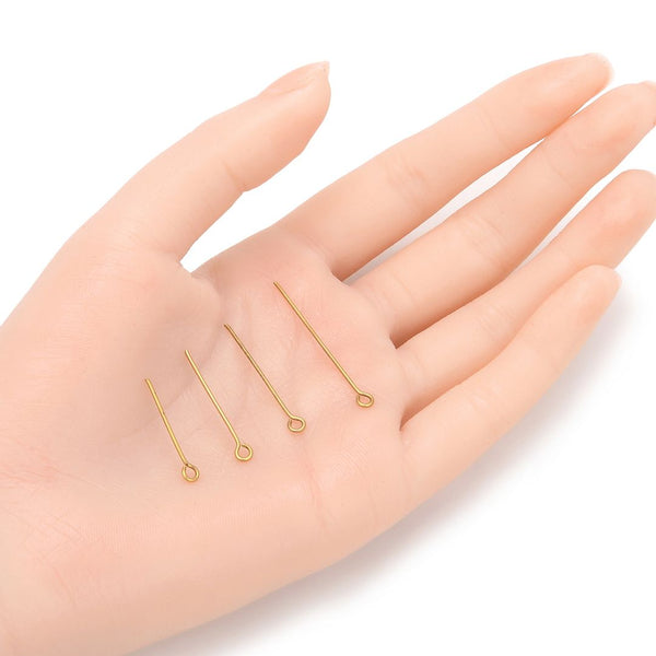 200pcs Raw Brass Eye Pins, Unplated/Uncoated, 0.8mm/20 Gauge, Size Selections: 22mm/26mm/30mm/35mm/40mm/50mm