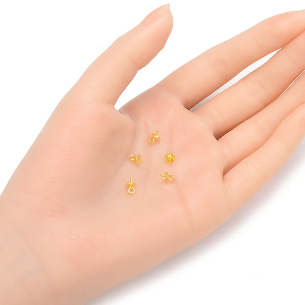 10pcs 925 Sterling Silver Screw Eye Pin Bails, Real 18K Yellow Gold Plated, Glue-on Pendant Connector, Cup Size Selections: 4/5/6/8mm