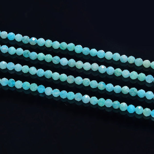 Natural Blue Amazonite Gemstone Tiny Small Faceted Round Beads, 4mm, Hole ID 0.6mm, 15 Inch/1 Strand, GK4-9