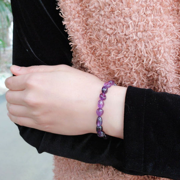 1 Strand Stretch Natural Grade A Purple Amethyst Free Form Gemstone Bracelet, 7-10mm Beads, Length Selections: 7 inch/7.5 inch