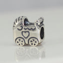 1pc Solid 925 Sterling Silver Baby Stroller Bead Charm, Compatible with Pandora All Other Charm Bracelet, EC118