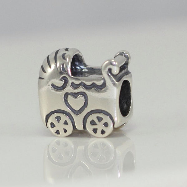 1pc Solid 925 Sterling Silver Baby Stroller Bead Charm, Compatible with Pandora All Other Charm Bracelet, EC118