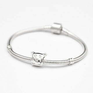 Real Solid Sterling Silver I Love Cat Charm Bead, Compatible with Pandora All Other Charm Bracelets