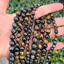 Natural Blue Golden Tigers Eye Gemstone Round Beads, 1 Strand/15 Inch, Size Selections: 4mm/6mm/8mm/10mm