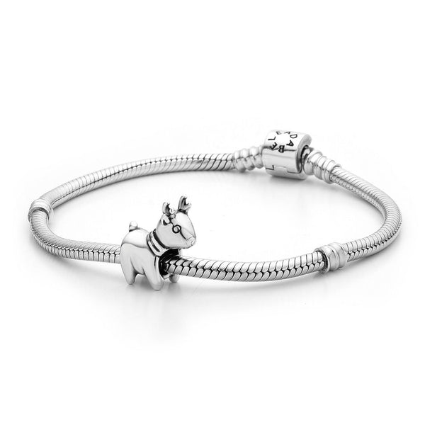 1pc Solid 925 Sterling Silver Sacred Deer Charm Bead, Compatible with Pandora All Other Charm Bracelets, EC2-V1