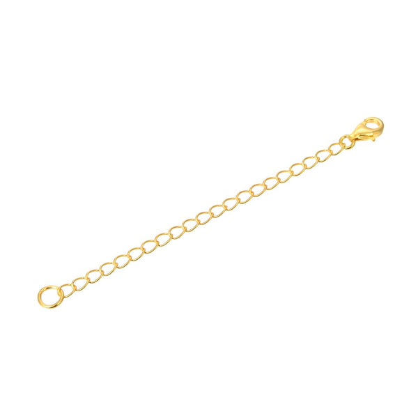 2pcs Sterling Silver Chain Extender with Lobster Claw Clasp, 18K Yellow Gold Plated Cable Chain Extension, Length Selections: 2 inch/3 inch/4 inch/5 inch/6 inch