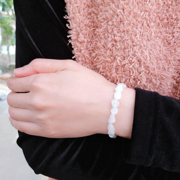 1 Strand Stretch Natural Blue Flash Moonstone Free Form Gemstone Bracelet, 7-10mm Beads, Length Selections: 7 inch/7.5 inch