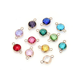 1 Set/12pcs Grade A Mixed Birthstone Charm Links, 18K Yellow Gold Plated Brass, Size Selections: 6mm/8mm