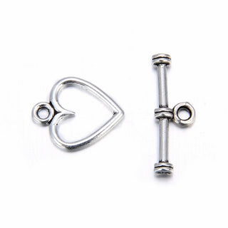 Adabele 20 Sets Heart Shape Toggle Clasp, T-Bar Jewelry Closure, 11.6mm (0.46 Inch), Antique Silver, MC-AF10