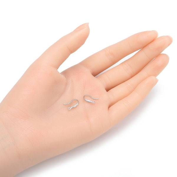 4pcs 925 Sterling Silver Diamond Cut French Fish Earring Hooks, Tarnish Resistant Rhodium Plated, 13mm, SS479