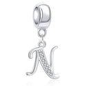 1pc 925 Sterling Silver Letter N, Alphabet Charm Pendant Drop, 18mm Long, Hole ID 4.5mm, EC3-A14