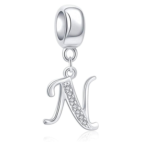 1pc 925 Sterling Silver Letter N, Alphabet Charm Pendant Drop, 18mm Long, Hole ID 4.5mm, EC3-A14