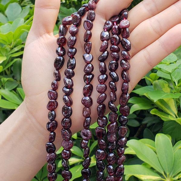 Natural Garnet Dark Red Gemstone Oval Tumbled Pebble Beads, Irregular, 7mm to 12mm, Hole ID 1mm, 15 Inch/1 Strand, GZ12-58
